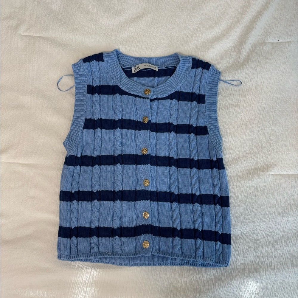 Zara Navy and Light Blue Knit Vest